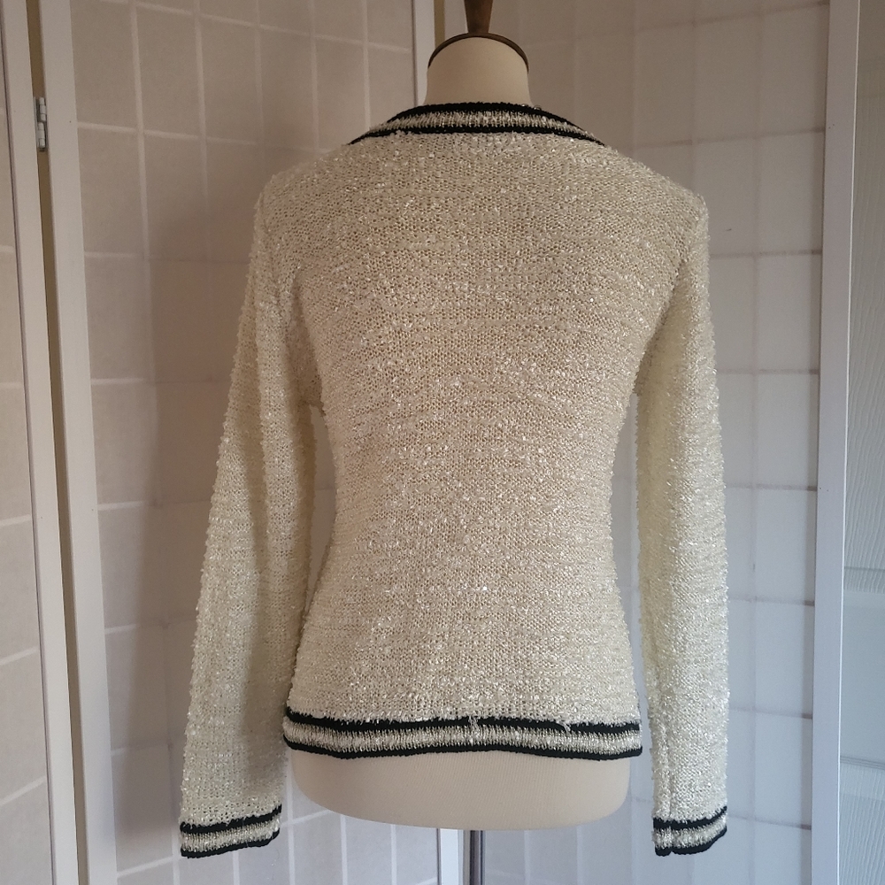 Vintage White Black Knit Sweater S - Picture 9 of 10
